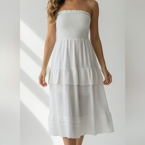 JluxLabel Strapless Tier Ruffle Bohemian Midi Dress New With Tags